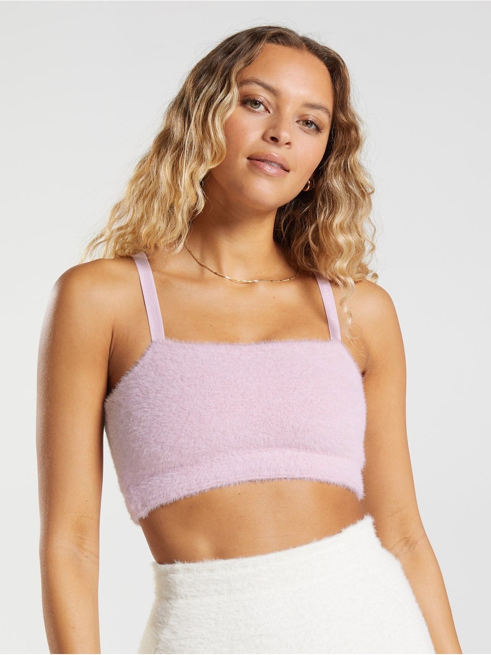 Gymshark Plush Fuzzy Bandeau Bralette in Light Pink